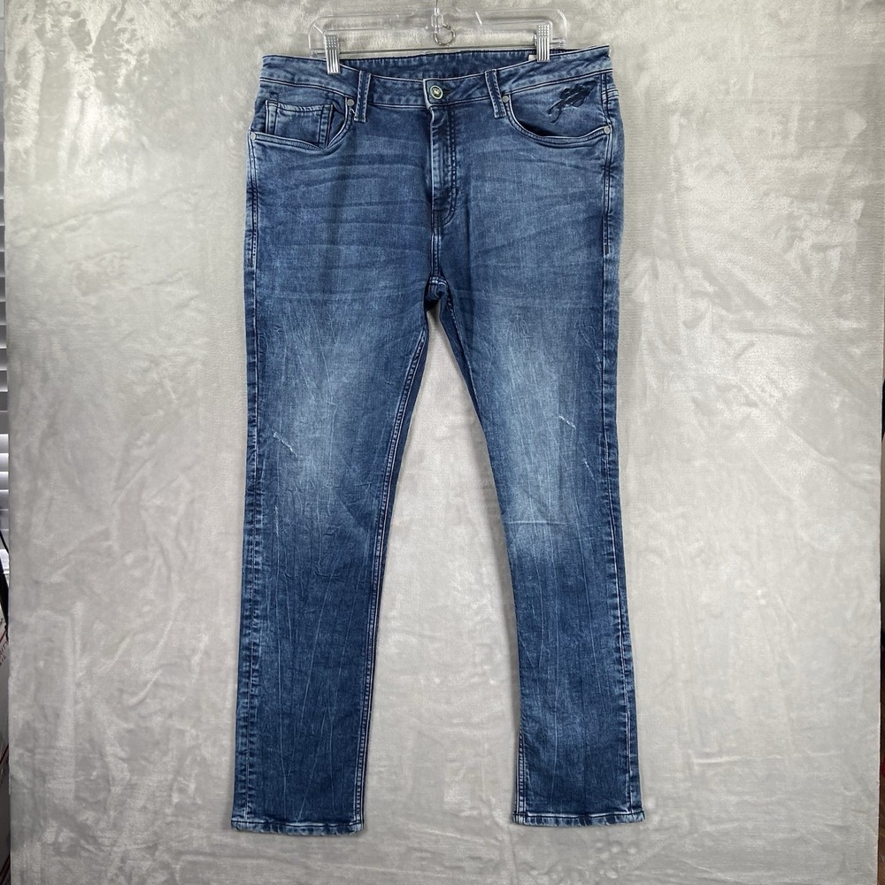 Ed Hardy Jeans men's 38x31 Skuller Slim Fit Skinny Blue Denim Fading Punk Grunge